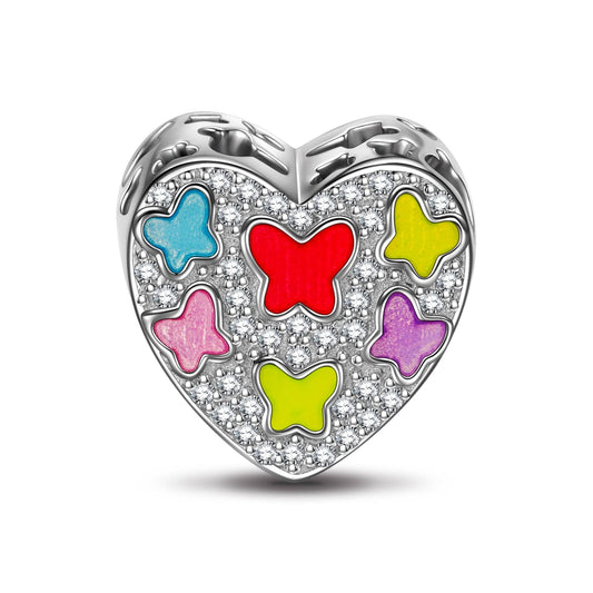 gona- Sterling Silver Colorful Butterfly Charms With Enamel In White Gold Plated