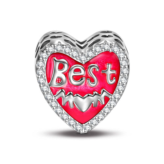 gona- Sterling Silver Best Mom Charms With Enamel In White Gold Plated