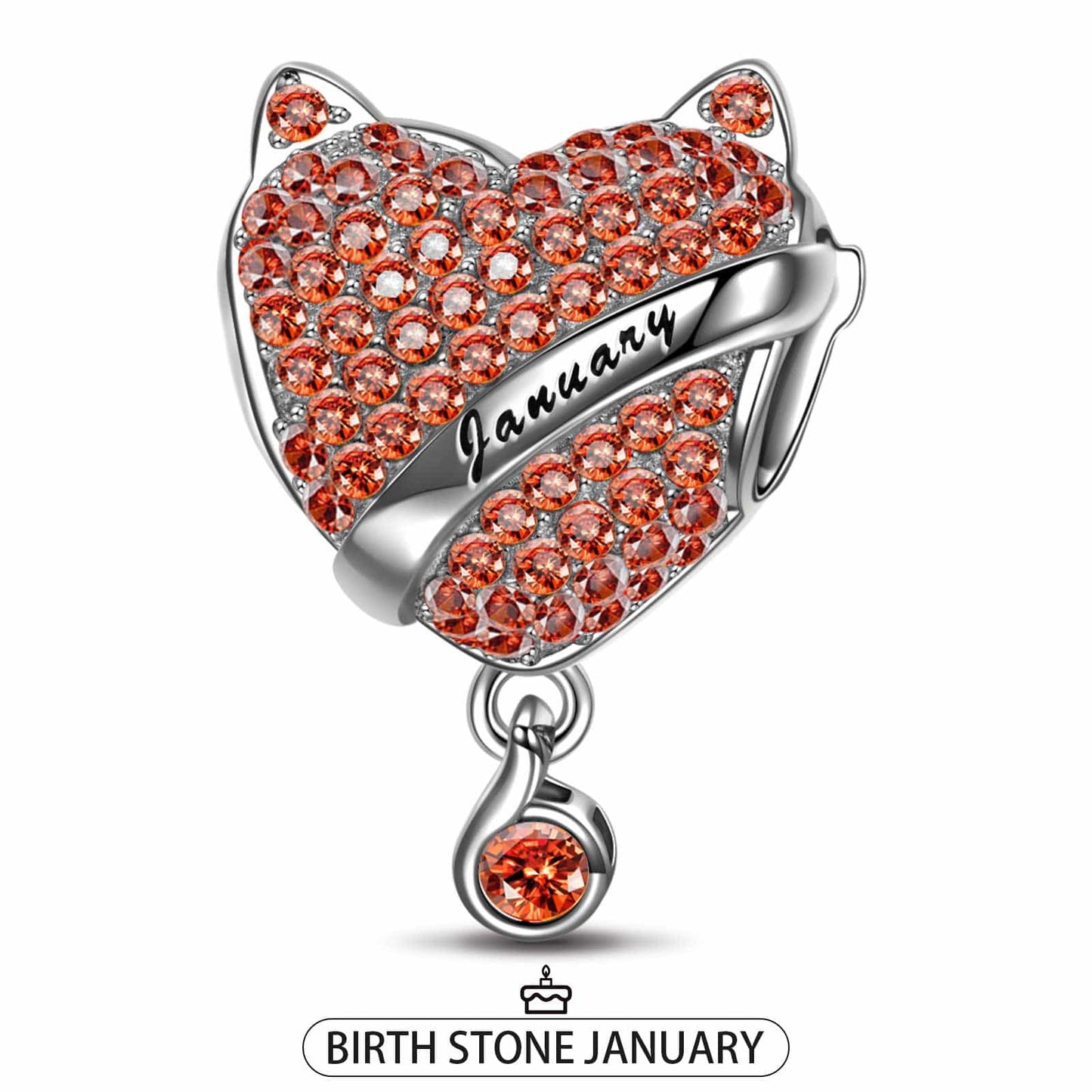 Sterling Silver January Fox Birthday Stone Dangle Charms In White Gold Plated