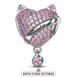 Sterling Silver October Fox Birthday Stone Dangle Charms In White Gold Plated