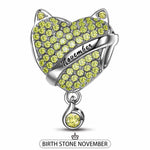 Sterling Silver November Fox Birthday Stone Dangle Charms In White Gold Plated
