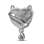 Sterling Silver February Fox Birthday Stone Dangle Charms In White Gold Plated
