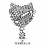 Sterling Silver April Fox Birthday Stone Dangle Charms In White Gold Plated