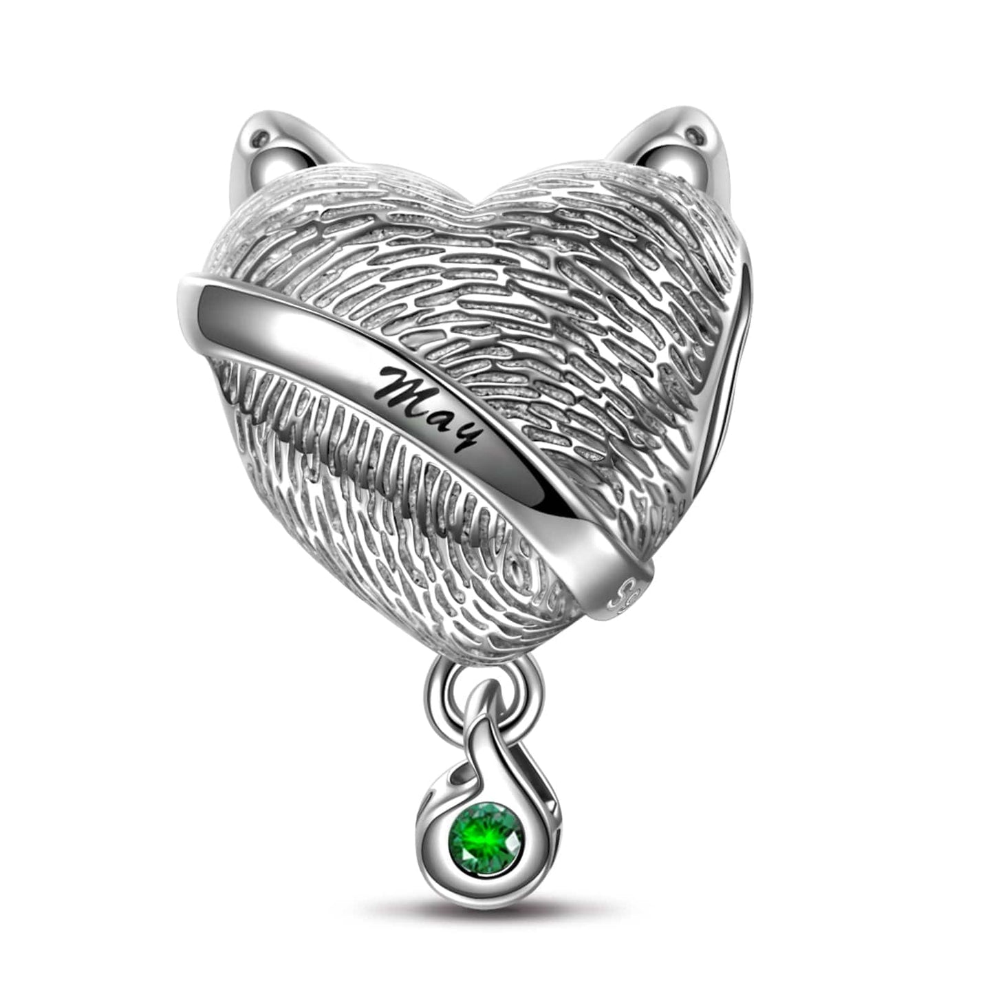 Sterling Silver May Fox Birthday Stone Dangle Charms In White Gold Plated