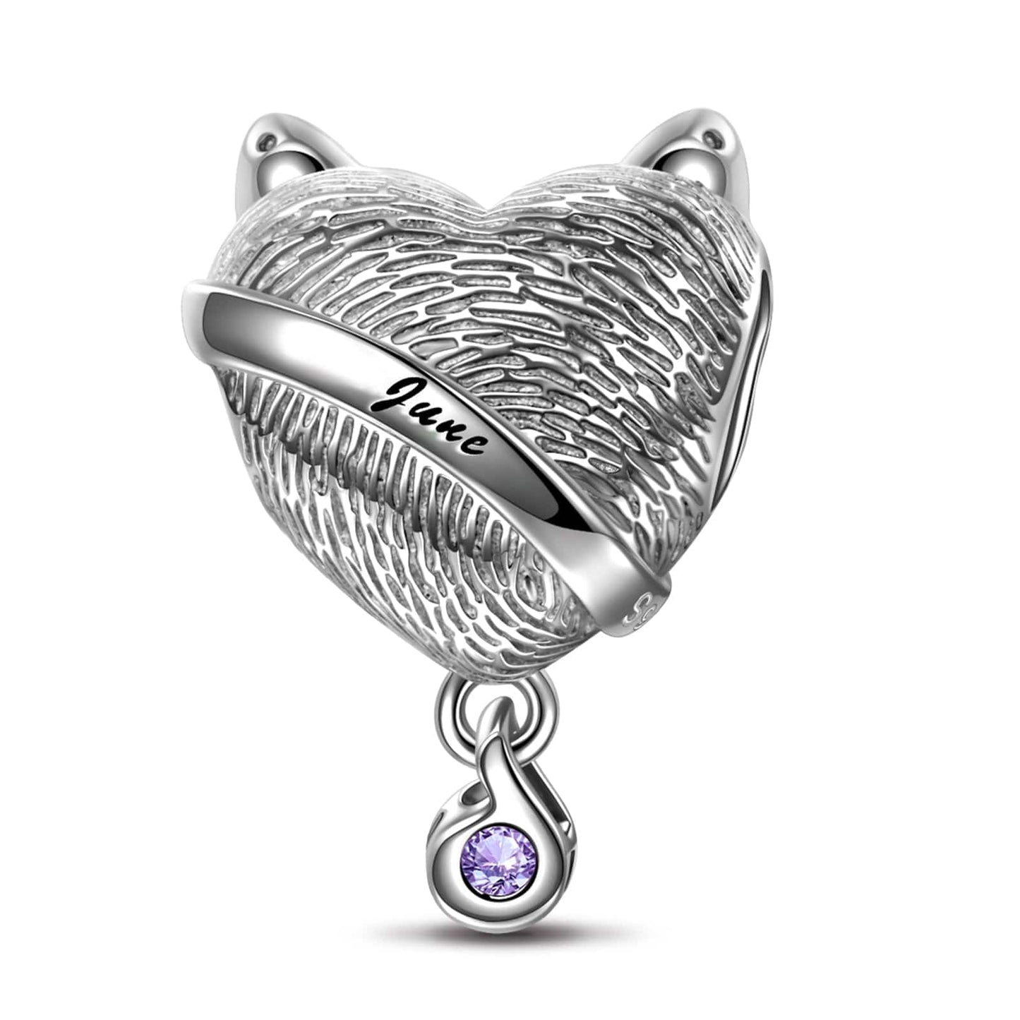 Sterling Silver June Fox Birthday Stone Dangle Charms In White Gold Plated