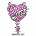 Sterling Silver July Fox Birthday Stone Dangle Charms In White Gold Plated