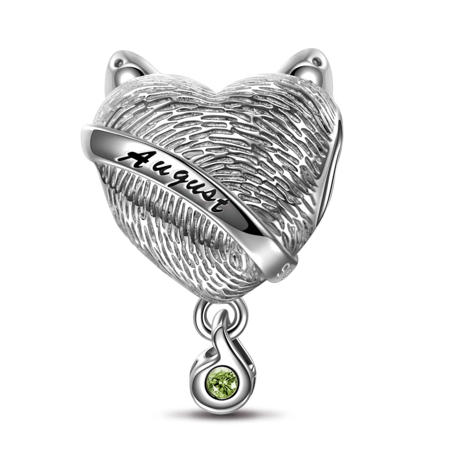 Sterling Silver August Fox Birthday Stone Dangle Charms In White Gold Plated