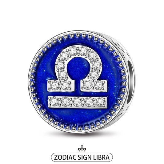 gona- Sterling Silver Libra Charms With Enamel In White Gold Plated