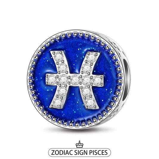 gona- Sterling Silver Pisces Charms With Enamel In White Gold Plated