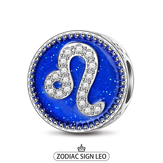gona- Sterling Silver Leo Charms With Enamel In White Gold Plated