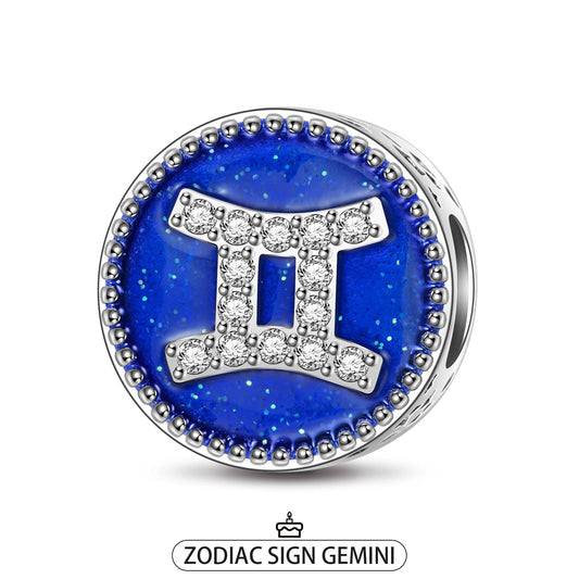 gona- Sterling Silver Gemini Charms With Enamel In White Gold Plated