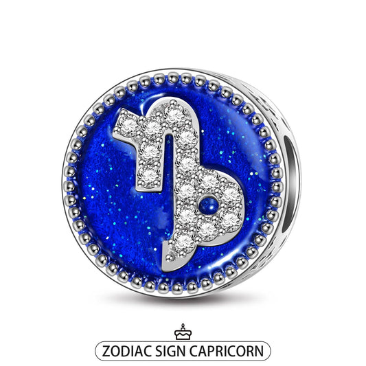 gona- Sterling Silver Capricorn Charms With Enamel In White Gold Plated