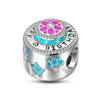 Sterling Silver Happy Birthday Charms With Enamel In White Gold Plated