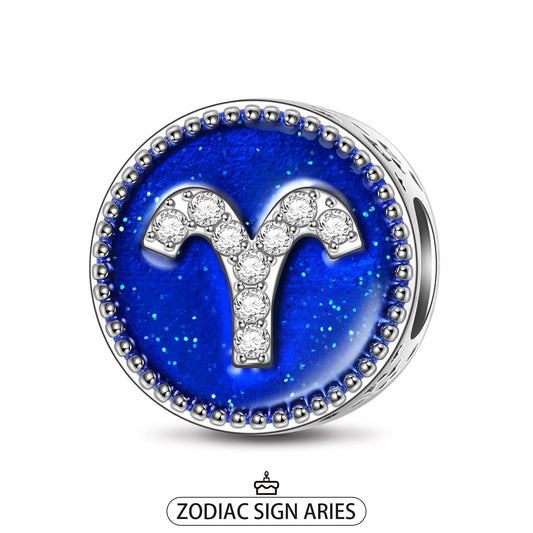gona- Sterling Silver Aries Charms With Enamel In White Gold Plated