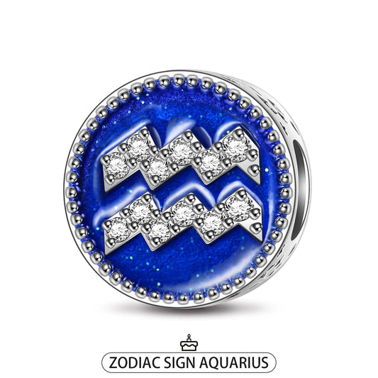 gona- Sterling Silver Aquarius Charms With Enamel In White Gold Plated