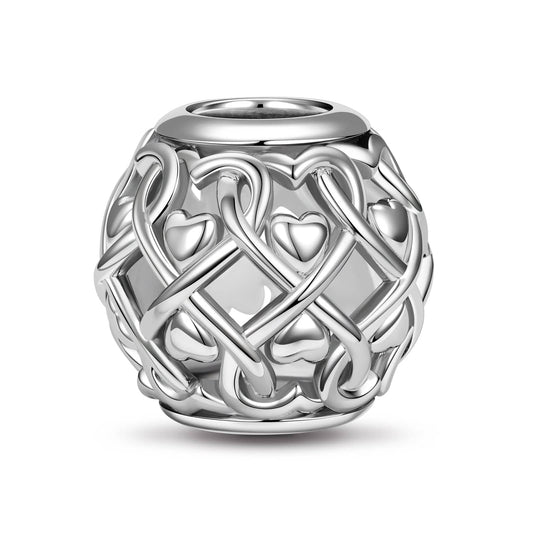 gona- Sterling Silver Hollow Heart Charms In White Gold Plate