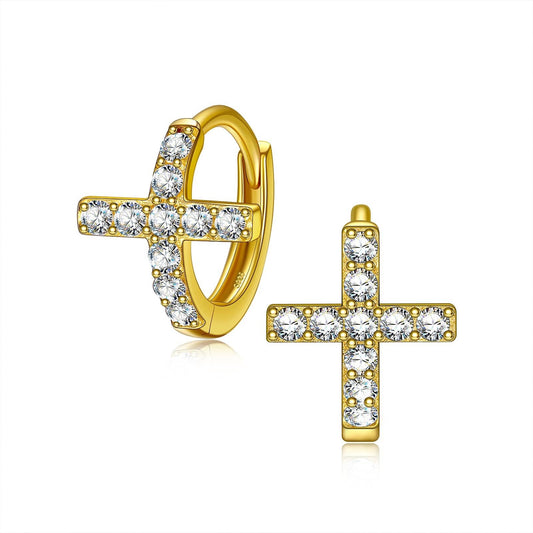 gona- Sterling Silver Personalised Golden Cross Earrings In 14K Gold Plated