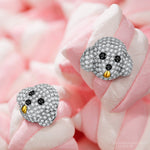 Sterling Silver Teddy Baby Furry Animal Earrings In White Gold Plated