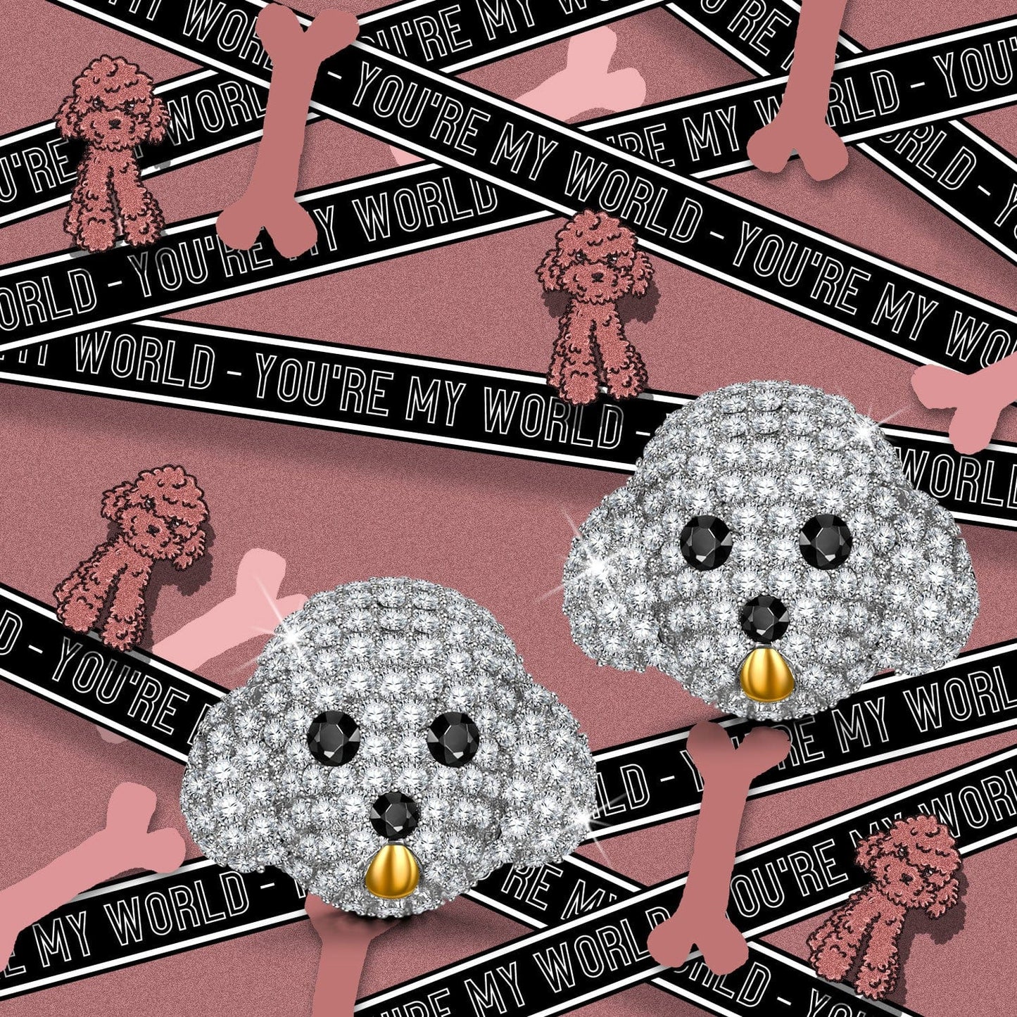 Sterling Silver Teddy Baby Furry Animal Earrings In White Gold Plated