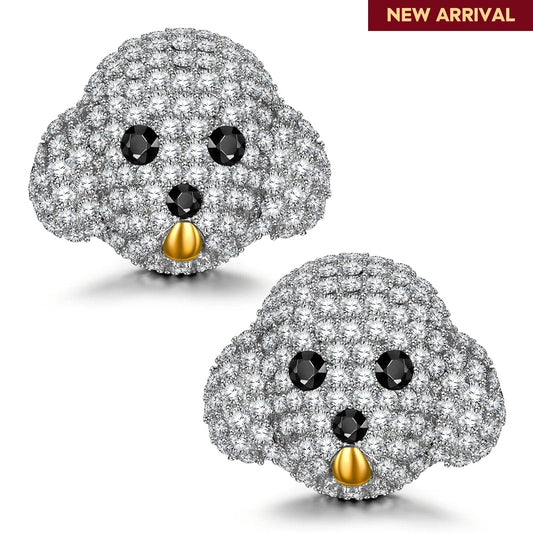 gona- Sterling Silver Teddy Baby Furry Animal Earrings In White Gold Plated