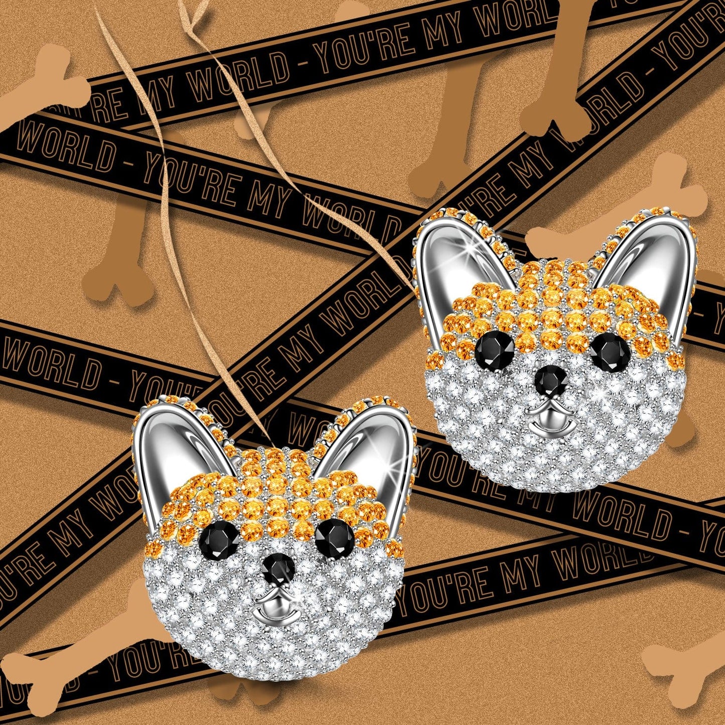 Sterling Silver Cute Chihuahua Furry Animal Earrings In White Gold Plated