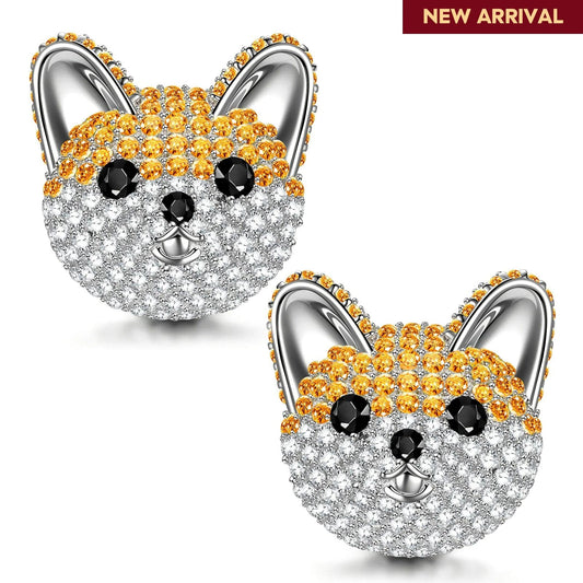 gona- Sterling Silver Cute Chihuahua Furry Animal Earrings In White Gold Plated