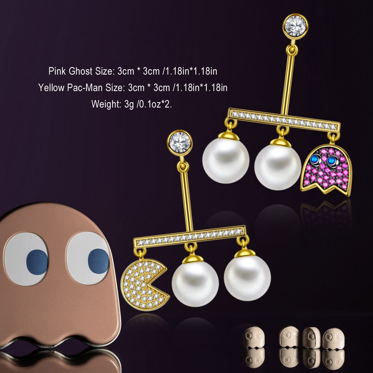 Sterling Silver Pac Man Pearl Earrings In 14K Gold Plated