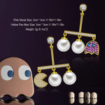Sterling Silver Pac Man Pearl Earrings In 14K Gold Plated