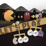 Sterling Silver Pac Man Pearl Earrings In 14K Gold Plated