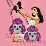 Sterling Silver Cute Poodle Furry Animal Earrings In White Gold Plated