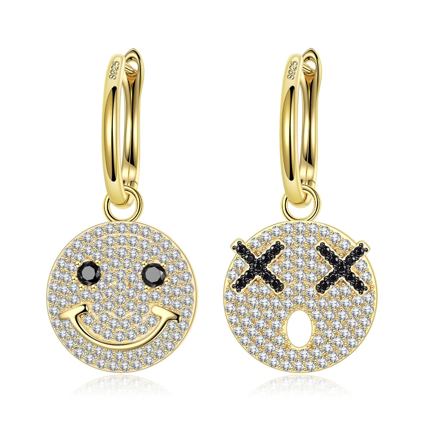 Sterling Silver Funny Emoji Earrings In 14K Gold Plated
