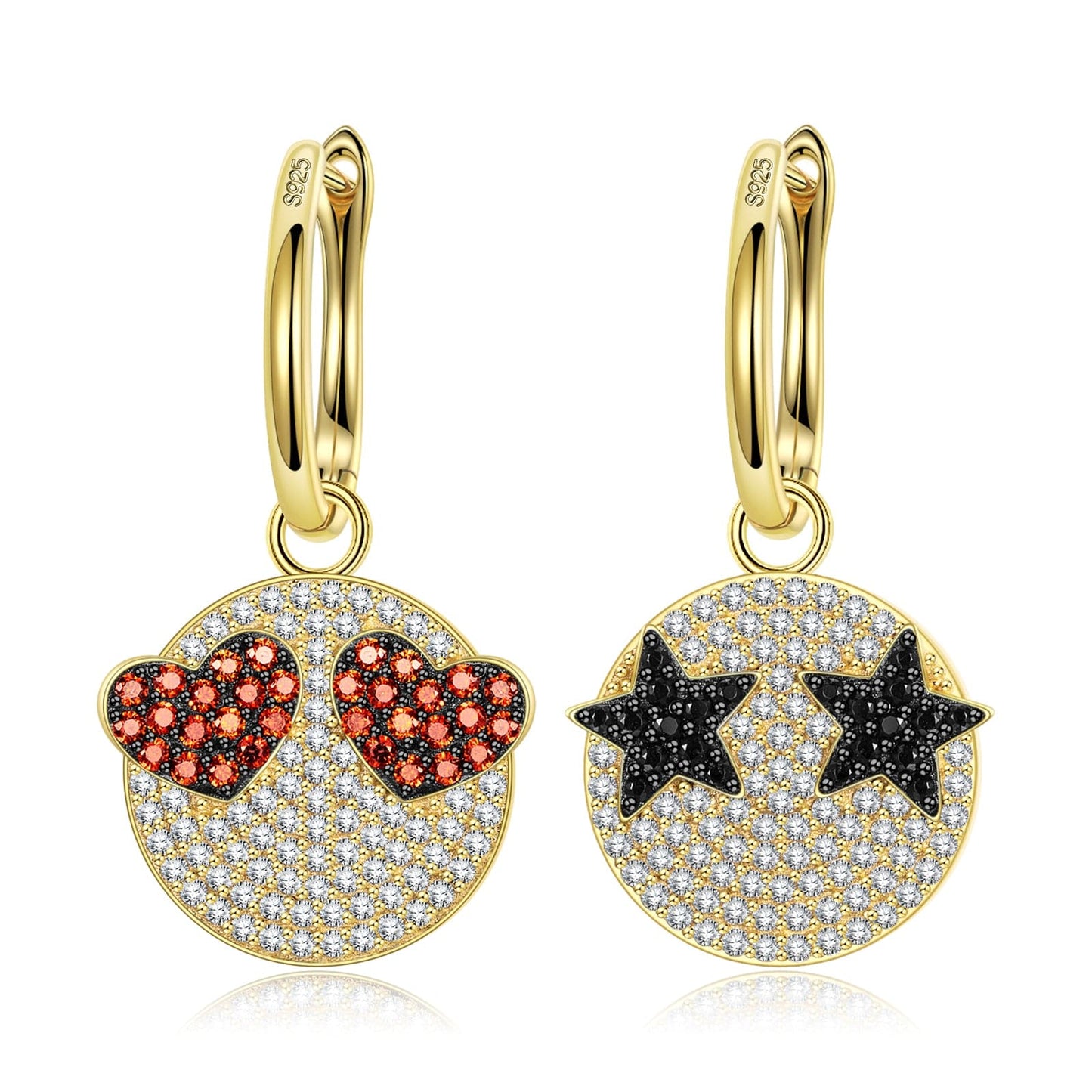 Sterling Silver Funny Emoji Earrings In 14K Gold Plated
