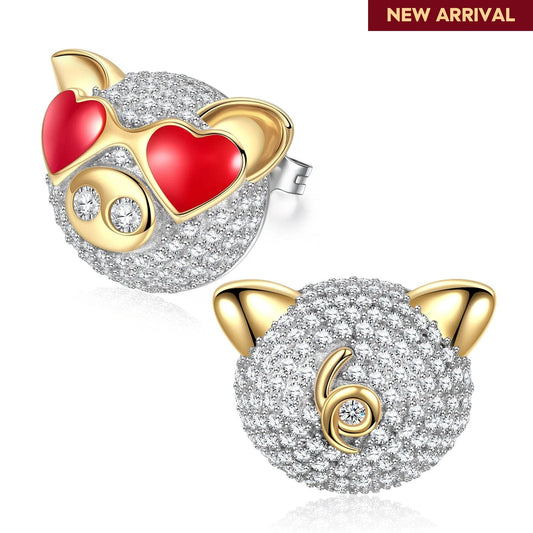 gona- Sterling Silver Mighty Piglet Furry Animal Earrings In 14K Gold Plated