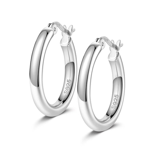 gona- Sterling Silver Classic Hoop Earrings In White Gold Plated