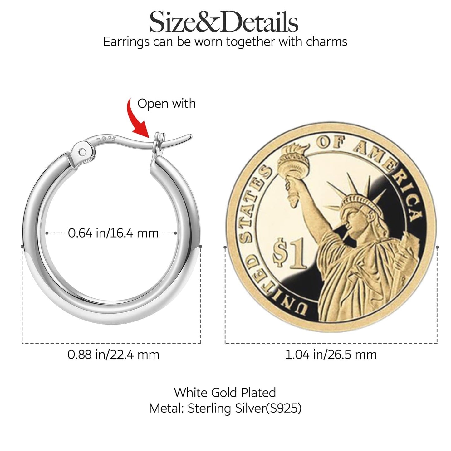 Sterling Silver Pink Zirconia Minimalist Hoop Earrings In White Gold Plated