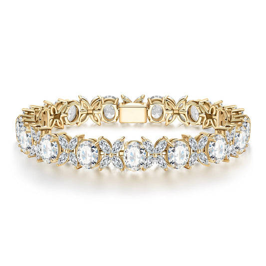 gona- Amidst Petals of Clover Tarnish-resistant Silver Frost Flower Cut Cubic Zirconia Bracelet In 14K Gold Plated