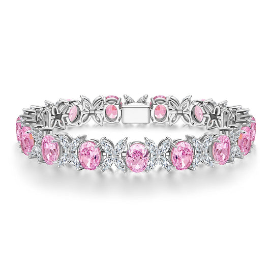 gona- Amidst Petals of Clover Tarnish-resistant Silver Frost Flower Cut Cubic Zirconia Bracelet In White Gold Plated