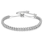 Tarnish-resistant Silver Adjustable Cubic Zirconia Tennis Bracelet In White Gold Plated