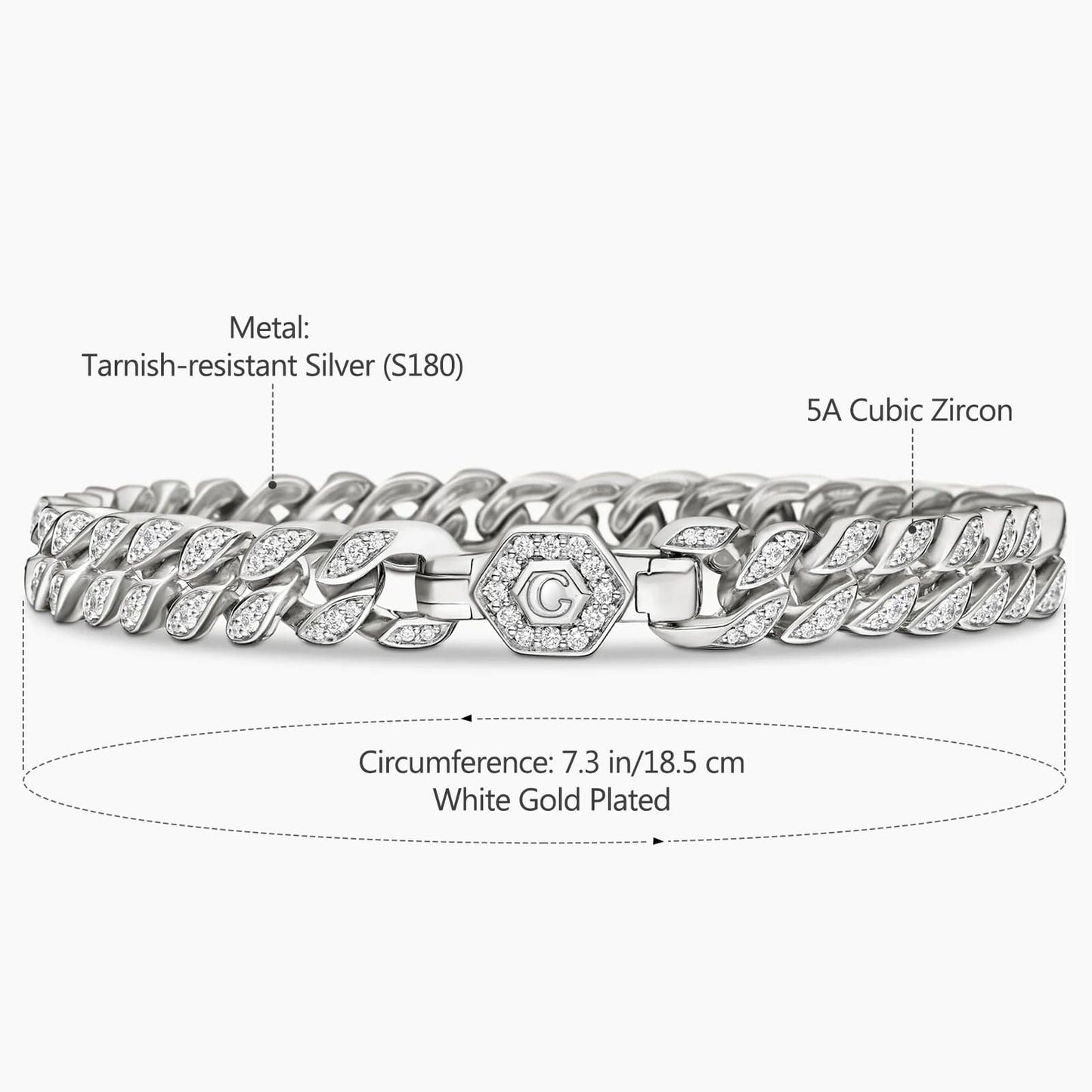 Tarnish-resistant Silver Cuban Link Bracelet In White Gold Plated