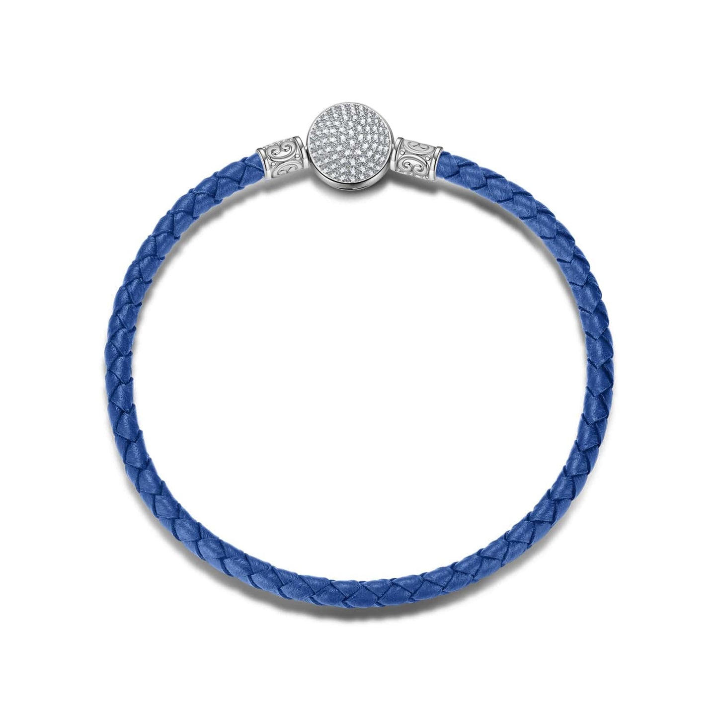 Sterling Silver Universal Blue Leather Bracelet In White Gold Plated