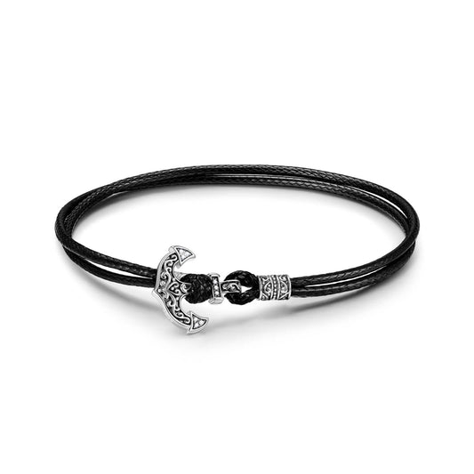 gona- Sterling Silver Leather Anchor Bracelet In Blackened 925 Sterling Silver Plated