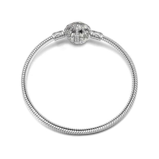 gona- Sterling Silver Classic Seashell Snake Chain Bracelet In White Gold Plated