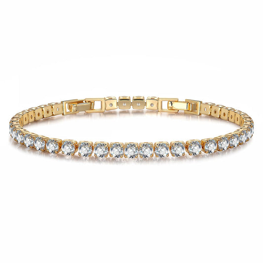 gona- Sterling Silver 3mm Zirconia Classic Tennis Bracelet with Extender Chain In 14K Gold Plated