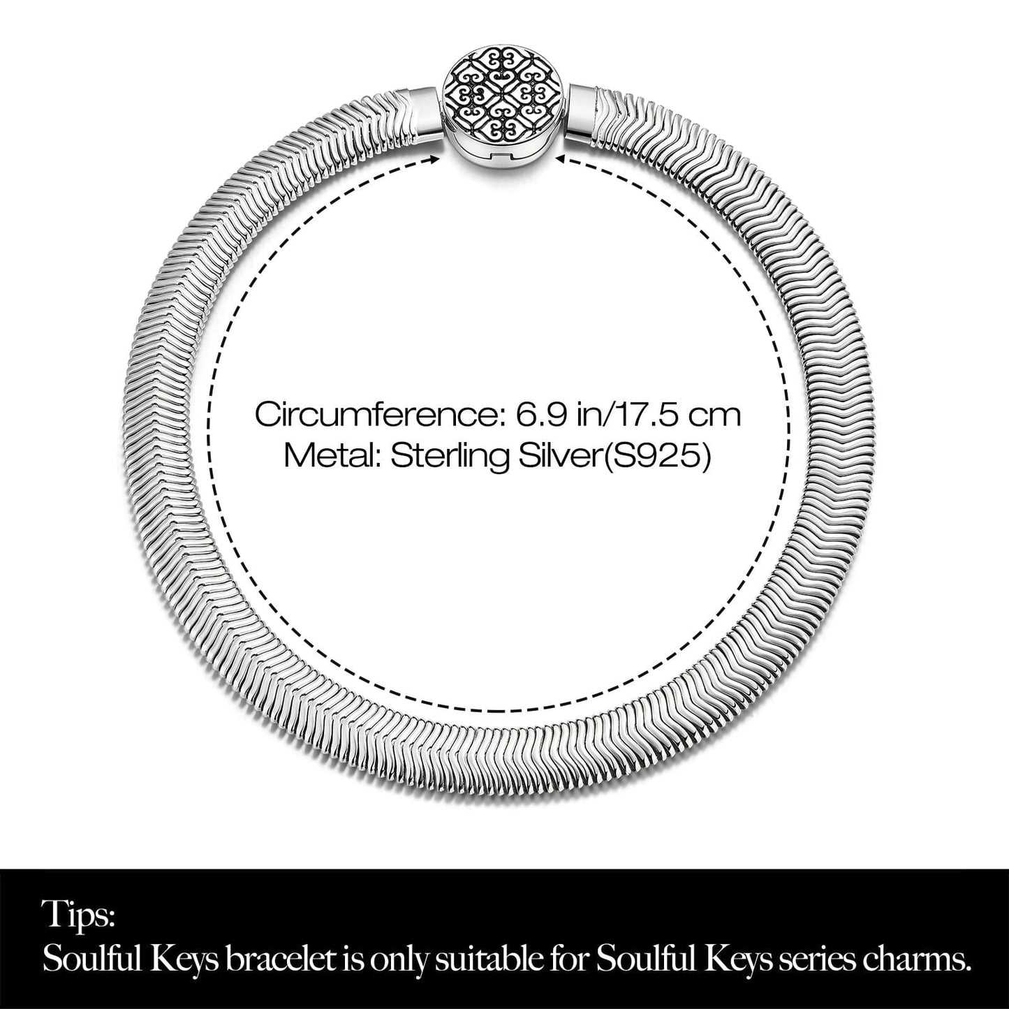 Sterling Silver Rectangular Charms Bracelet Flat Snake Chain Bracelet In White Gold Plated