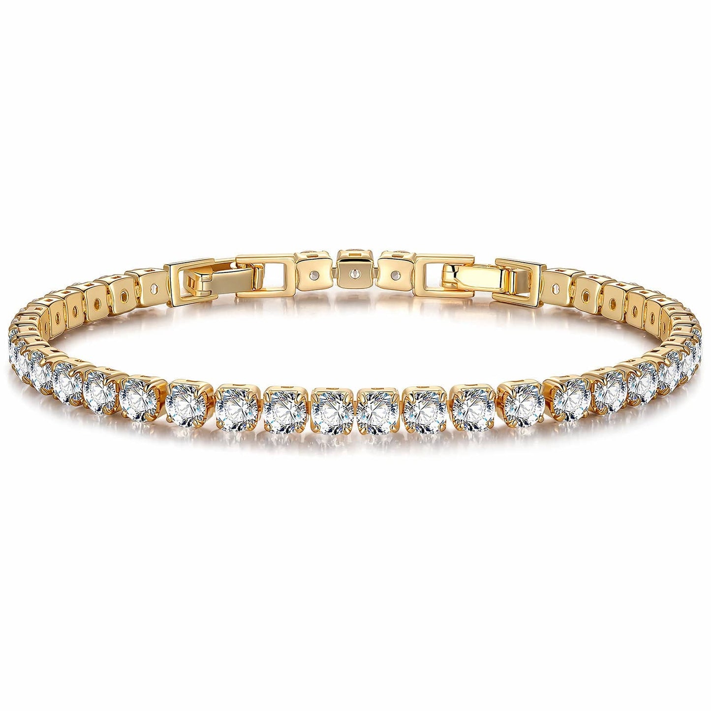 Sterling Silver 4mm Zirconia Classic Tennis Bracelet with Extender Chain In 14K Gold Plated