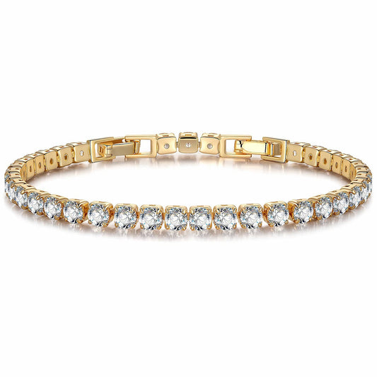 gona- Sterling Silver 4mm Zirconia Classic Tennis Bracelet with Extender Chain In 14K Gold Plated