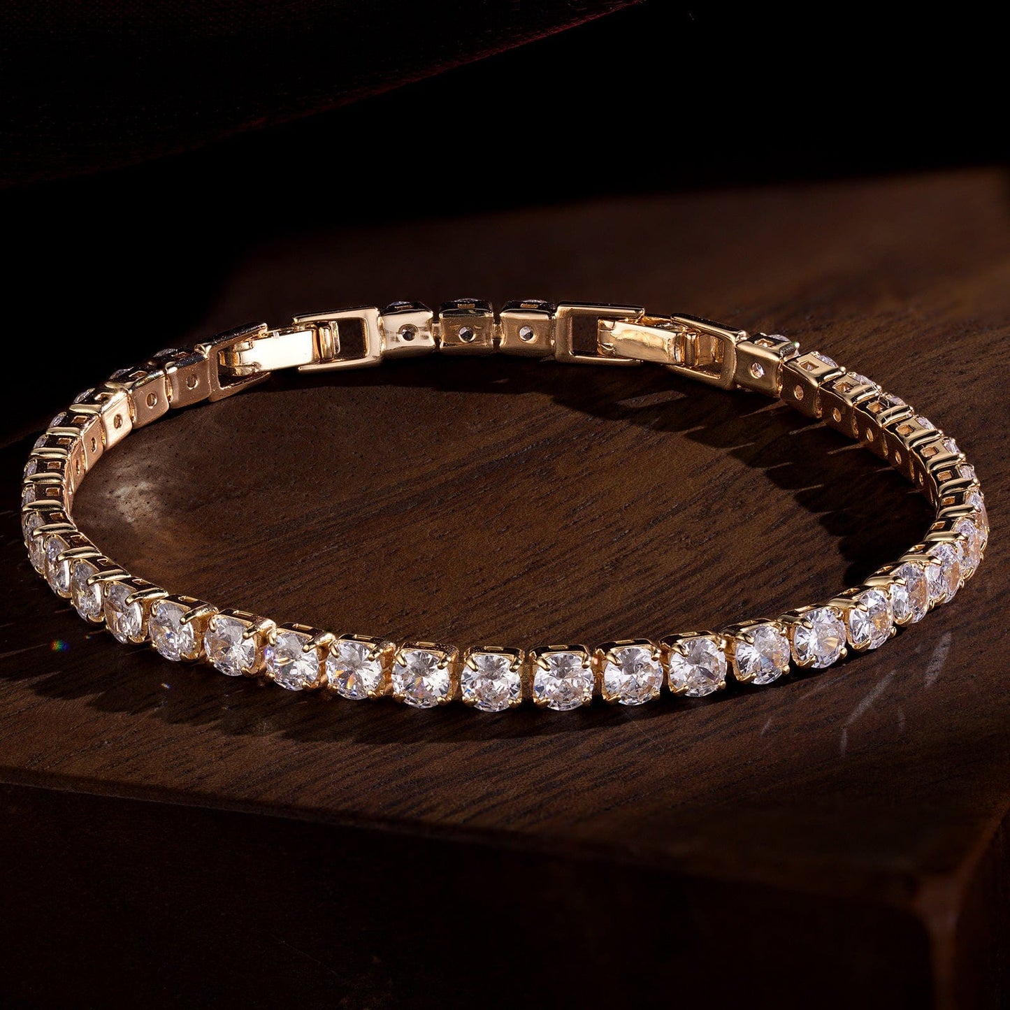 Sterling Silver 4mm Zirconia Classic Tennis Bracelet with Extender Chain In 14K Gold Plated