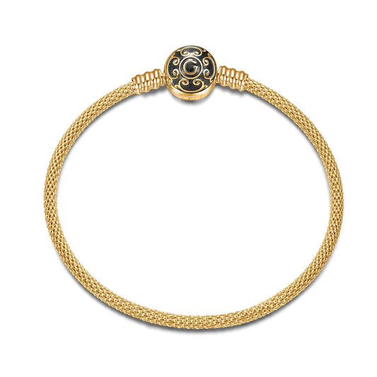 gona- Sterling Silver Universal Mesh Bangle Bracelet With Enamel In 14K Gold Plated