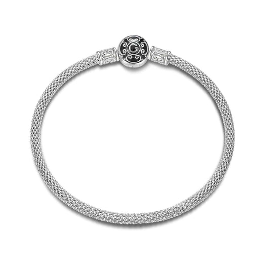gona- Sterling Silver Men's Universal Mesh Bracelet With Enamel In White Gold Plated
