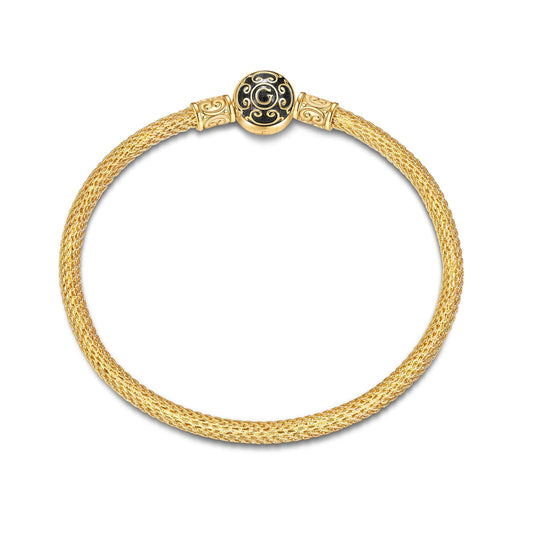 gona- Sterling Silver Men's Universal Mesh Bracelet With Enamel In 14K Gold Plated